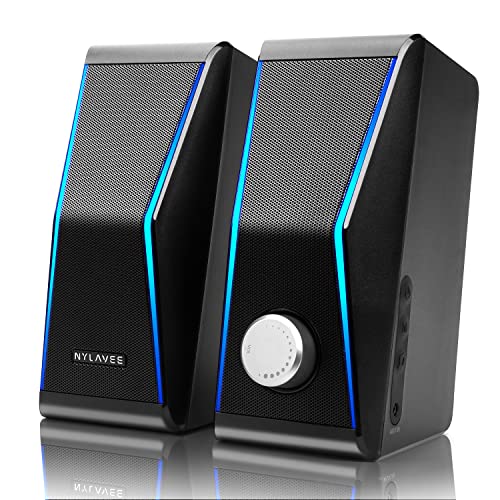 Nylavee Computer Speakers for Desktop PC, Bluetooth AUX PC Speakers RGB | Hi-Fi Stereo Sound, 14W AC Powered Monitor Speakers, Built-in Equalizer Modes, Desktop Speakers for PC and Laptop