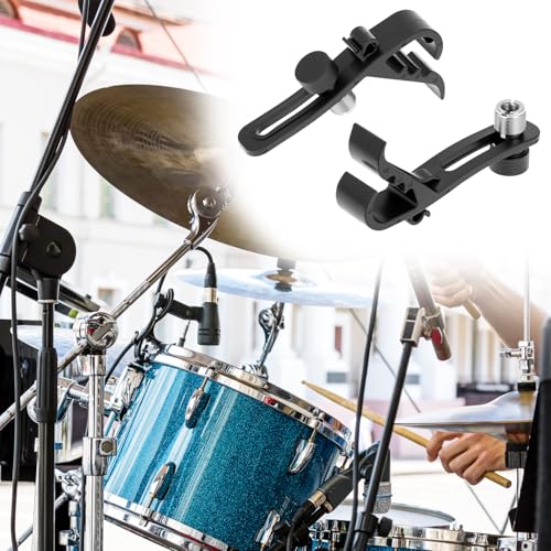 QWORK Shockproof Drum Microphone Clips, 4pcs Adjustable Mic Securing Clamp Mounts for Studio Drum Recording