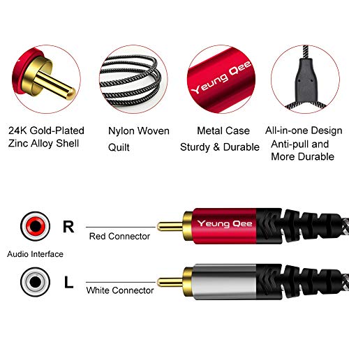 RCA Cable 20 ft, 2RCA Male to 2RCA Male Audio Stereo Subwoofer Cable Nylon-Braided Auxiliary Audio Cord for Home Theater, HDTV, Amplifiers, Hi-Fi Systems,Speakers (20FT/6M) - size: 20 ft