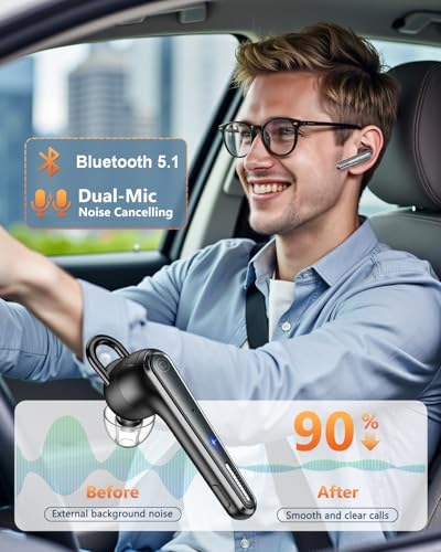 New Bee Bluetooth Earpiece Wireless Bluetooth Headset for Cellphone with 500mah Charging Case LED Battery Display, V5.1 Dual Mic Noise Cancelling Single Ear Hand-Free Headset for Office Call | 500mah Charging Case LED Battery Display, V5.1 Dual Mic ENC No