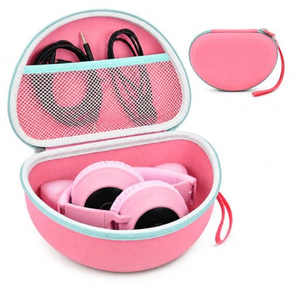 PAIYULE Kids Headphone Case for Riwbox CT-7S/CT-7, for iClever IC-HS01 | Headphone case for kids, hard EVA shell, mesh pocket, fits cat-ear over-ear models, red, school and travel, box only, Pink - color: Pink
