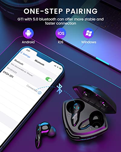 EKSA Wireless Gaming Earbuds, Bluetooth Headphones for Mobile Gaming, Switch, Music - 38ms Ultra Low Latency - 36 Hours Playtime - Game/Music Mode - Built in Mic - Noise Isolation