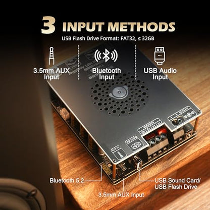 T300HS Amplifier Board with Treble and Bass Control, DC 9-24V, BT and AUX Inputs, 2.0 Channel Stereo AMP Board for DIY Wireless Speakers, Password Free - color: T300HS (Black1)