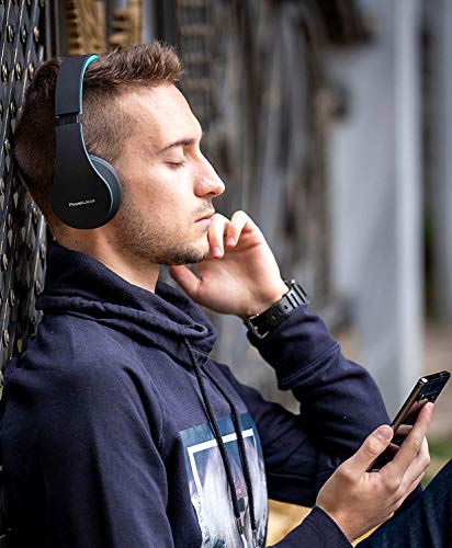 PowerLocus Wireless Bluetooth Over-Ear Stereo Foldable Headphones, Wired Headsets with Built-in Microphone for iPhone, Samsung, LG, iPad (Black/Blue) - color: Black/Blue