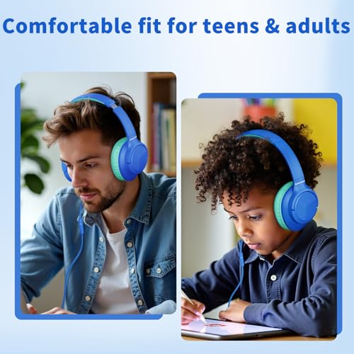 Botesty Sound Headphones Wired with Microphone for School, 3.5mm Plug Blue - color: Blue
