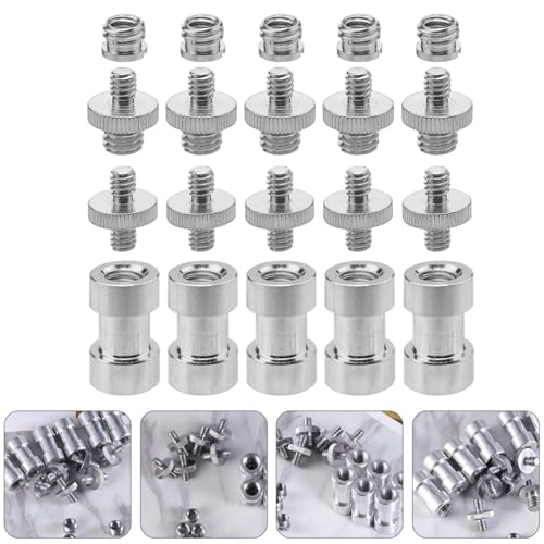 20pcs Metal Threaded Screw Adapter Set 1/4 to 3/8 Inch Converter Mounts for DSLR Camera Tripod and Microphone Stand, Silver, Compatible with Camera and Monopod Accessories