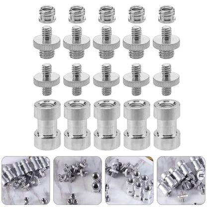 20pcs Metal Threaded Screw Adapter Set 1/4 to 3/8 Inch Converter Mounts for DSLR Camera Tripod and Microphone Stand, Silver, Compatible with Camera and Monopod Accessories