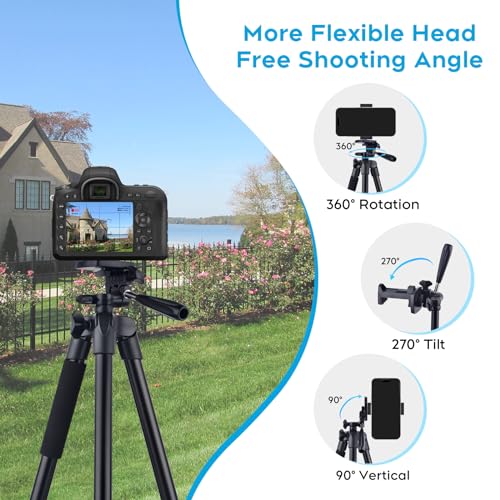 LINKCOOL 160cm/63 Adjustable Phone Tripod, Lightweight Portable Stand with Remote Shutter for iPhone Samsung Smartphone & Camera