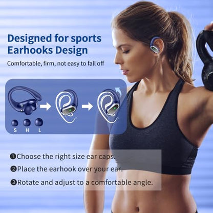 Wireless Earbuds, 2026 New Bluetooth 5.4 Headphones Sport, 60H+ HiFi Stereo | Deep Bass Over-Ear buds, ENC Noise Cancelling Mic, IP7 Waterproof & LED Display Earphones, Earhooks, for Workout, Running - color: comb navy blue