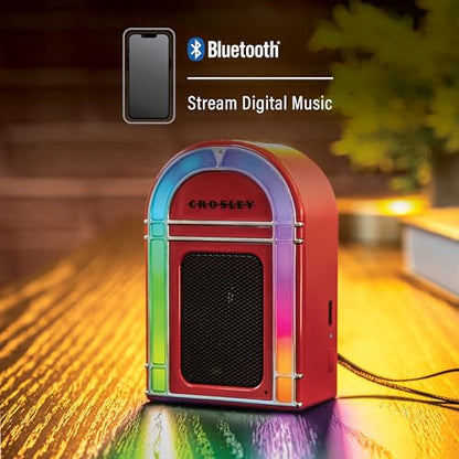 Crosley CR3046A-RE Mini Jukebox Portable Bluetooth Speaker, Red | Bluetooth In, 5 Color-Changing Light Modes, LED Lights Sync with Music, Rechargeable Lithium-Ion Battery - color: Red
