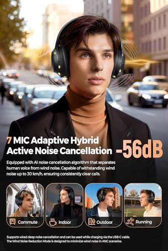 SoundPEATS Cove Pro - Over Ear Headphones - Black | 56dB Adaptive Noise Cancellation, 95H Battery for Long Flights, Comfortable Over-Ear Design, Hi-Res Audio & Clear Calls