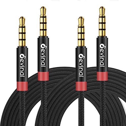 3.5mm TRRS Cable, 1/8" inch 4 Pole Auxiliary Cord, Aux Mini-Jack Stereo Nylon Braided Male to Male Cable 6.6 FT/ 2M (2 Pack) - size: 6 Ft