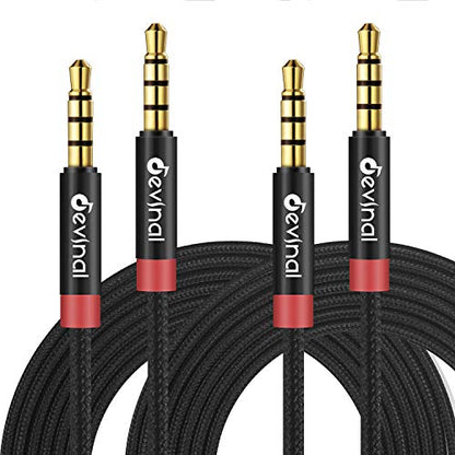3.5mm TRRS Cable, 1/8" inch 4 Pole Auxiliary Cord, Aux Mini-Jack Stereo Nylon Braided Male to Male Cable 6.6 FT/ 2M (2 Pack) - size: 6 Ft