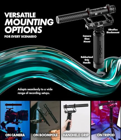 Movo X1 Supercardioid Shotgun Microphone - 3.5mm/XLR/USB-C Camera Mic for DSLR, Smartphones, and Computers - Professional Boom Microphone with Advanced Audio Controls, Tripod, and Accessories