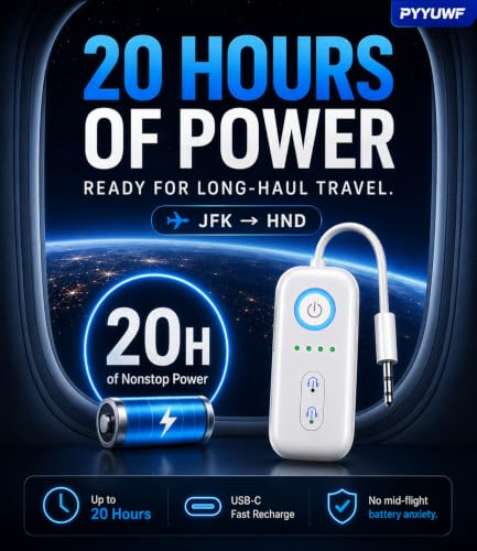 Bluetooth 5.4 Transmitter Receiver, Wireless Audio Adapter, Airplane Gadgets & Travel Essentials – for 2 Headphones, 20H Battery, aptX Low Latency, 3.5mm AUX Jack, for Car, TV, Home-Cream
