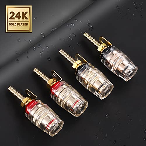 Facmogu 2 Pairs Mini Gold Plated Insulated 5-Way Binding Post Banana Plugs 4mm, 24K Gold Plated Sold Brass Amplifier Speaker Terminal Binding Post Banana Jack - Long - size: Small-Long