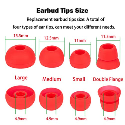 Replacement Silicone Earbud Tips - 8 Pairs (Red+Gray) Compatible with Beats by Dr Dre Powerbeats 1 2 3 Wireless Stereo Earphones