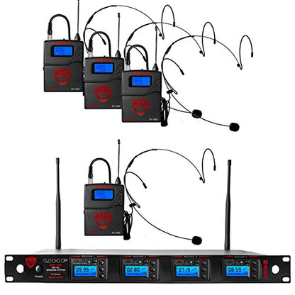 Nady 4W-1KU HM-10 Black Quad True Diversity 1000-Channel Professional UHF Wireless System with 4 Headset Microphones – AutoScan – Automatic Transmitter Pairing – All Metal Construction - size: Quad Transmitter, style: Headset Microphone (HM-10 Black) Syst