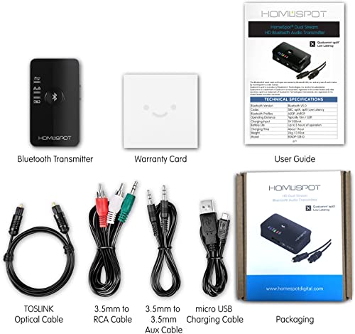 Bluetooth Transmitter for TV Audio - Optical Bluetooth 5.0 Low Latency Audio Adapter - No Lip Sync - Digital Dual Stream Toslink SPDIF