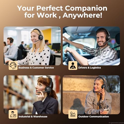 Dytole Wireless Headset with Mic for Work, Bluetooth Headset with Mic, AI Noise Cancelling, 65H Battery & Mute Function, Single-Ear Wireless Headset & USB Dongle, Fit for PC/Laptop/Teams/Call Center