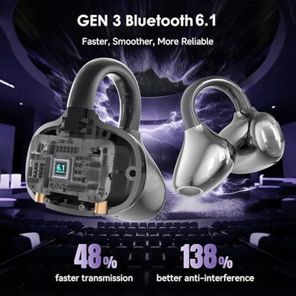 Clip-On Earbuds Open-Ear Wireless Bluetooth 6.1 Headphones with Mic,Bone conduction headphones, Secure Fit for Small Ears & Glasses Wearers,LED digital display, IPX7 Waterproof Sport Ear Buds(Black)