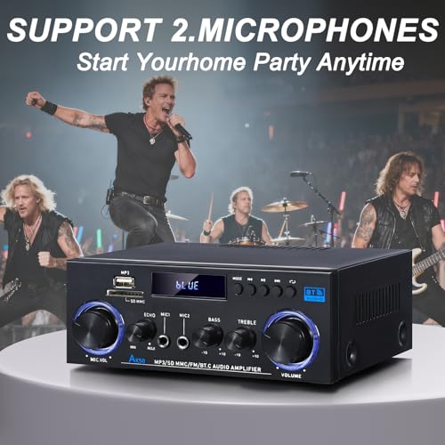 AK50 Stereo Amplifier Home Audio, Stereo Receivers 400W Home 2 Channel Bluetooth 5.0 Power Amplifier System, FM Radio, USB, SD Card, with Remote Control for Home Theater Speakers Studio, Karaoke - color: Black