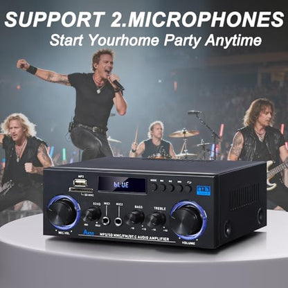 AK50 Stereo Amplifier Home Audio, Stereo Receivers 400W Home 2 Channel Bluetooth 5.0 Power Amplifier System, FM Radio, USB, SD Card, with Remote Control for Home Theater Speakers Studio, Karaoke - color: Black