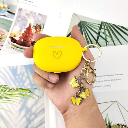 Compatible with Beats Studio Buds 2021, Soft Silicone Case with Gold Heart Pattern for Beats Studio Buds Case with Cute Butterfly Keychain for Girls Women (Yellow) - color: Yellow