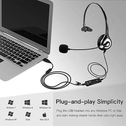Wantek USB Headset with Microphone Noise Cancelling and in-line Controls, PC Headphone for Skype SoftPhone UC Business Call Center, Crystal Clear Chat, Super Lightweight, Ultra Comfort (UC600) - color: Purple
