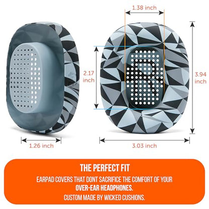 WC SweatZ Max - Patented Silicone Sweat Covers for AirPods Max 1 | Made by Wicked Cushions | (Does Not Fit AirPods Max 2). Sweatproof, Full Earpad Protection | Geo Grey - color: Geo Grey