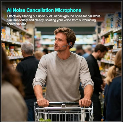 Wireless Noise Cancelling Headphones with Mic,Wireless Headset with Mic for Work(50dB ENC&Mute Button) Bluetooth Headset for Work from Home/Office/PC/Call Center/Laptop/Teams/Zoom Gray