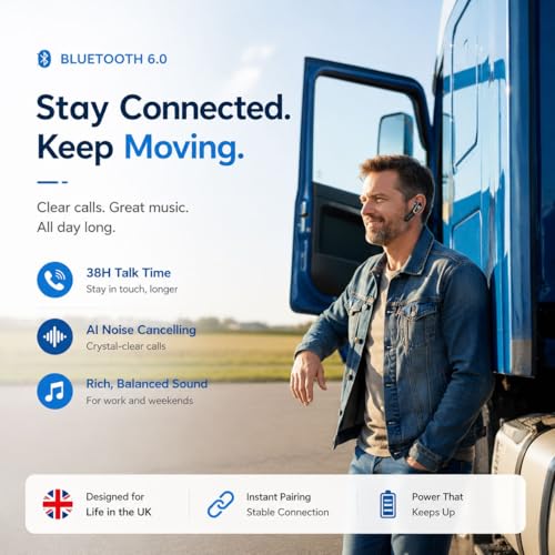 Micool Bluetooth Earpiece for Truckers V6.0 with Noise Cancelling 38 Hours Wireless Headset for Driving, Handsfree Single Ear Headphone for CB Radio & Cell Phone, Dual Device Pairing (Gold)