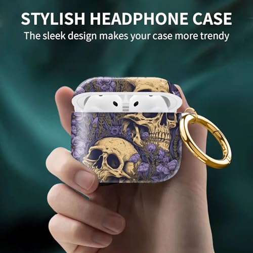 Compatible with AirPods 4th Generation Case 2024, Shockproof Cover with Golden Buckle for Women & Girls, Protective Anti-Drop Design(Cute Purple Skull) - color: Cute purple Skull