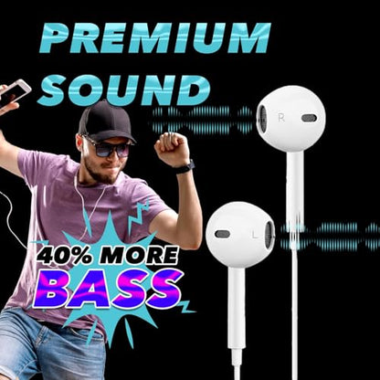 White Wired Earbuds 3.5mm Jack, Ear Buds with Microphone Wired, Earbuds with Mic Inline & Volume Control, Ear Buds with Wire, Plug In Earphones with Inline Microphone & Volume Control - 2 Pack - size: Pack of 2