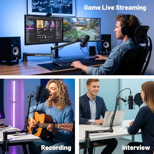 CAHAYA Desk Mount Mic Arm, Low Profile Boom Stand for Streaming, Black