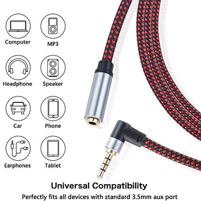 Tiierzon Audio Mic Extension Cable 20Ft,90 Degree TRRS 3.5mm Aux Headphone Extender 4-Pole Jack Plug Extension Lead Stereo Male to Female Braided Cord for Headset,Laptop,Phone,Car,PS4 and More (20Ft) - size: 20Ft