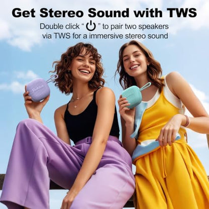 Bobtot Portable Wireless Bluetooth Speaker, IPX7 Waterproof | 16H Playing Time, Loud Stereo Sound, Built-in Mic, TWS, Small Size with Carry Lanyard, Pink - color: Pink