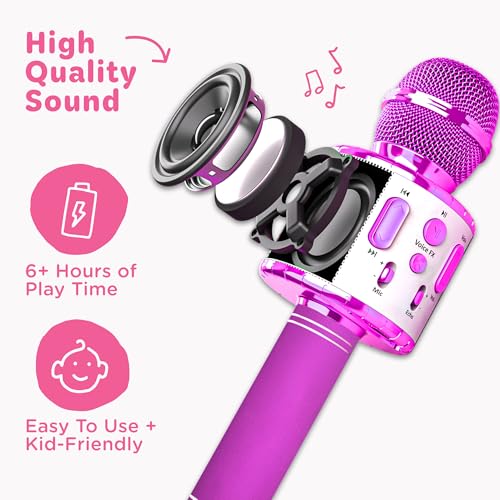 Move2Play, Kids Karaoke Microphone | Includes Pre-Loaded Songs & Bluetooth | Kids Birthday Party Gift | Toy for All Ages 2, 3, 4, 5, 6+ Year Old Girls, Boys & Toddlers - color: Purple