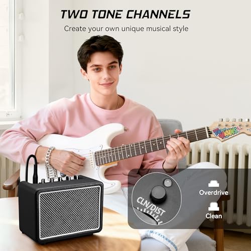 10W*1 Mini Guitar Amplifier, Electric Guitar Amp with Clean/Drive Channel, 6H Working, 3.5mm Headphone/AUX Jack, USB-C Rechargeable, Wireless Portable Amp for Indoor Practice, Traveling