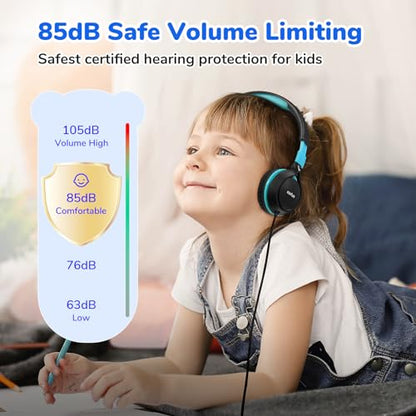 EarFun S1 Kids Headphones, Wired Headphones for Kids, Lightweight, Black | Stereo Sound, Adjustable Headband, 85dB Volume Limit, Portable On-Ear Headphone for School/Travel/Boys/Girls/PC/Tablet, Black - color: Dark Black