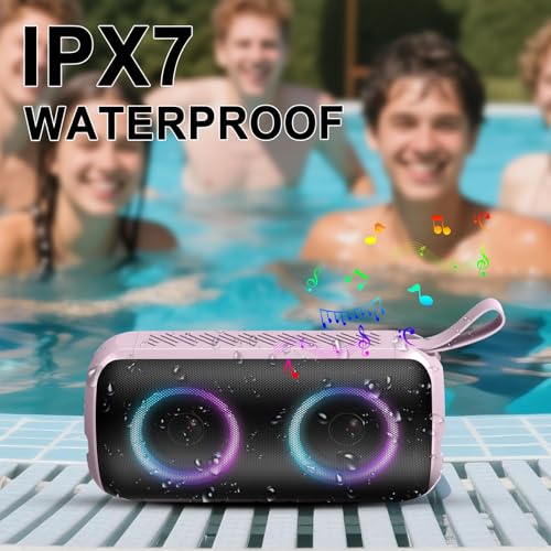 Hupoaf Bluetooth Speaker, 2025 New Portable Wireless Speaker with 6D Loud Sound, IPX7 Waterproof, HD Call, RGB Lights, 12H Playtime for Home/Party/Outdoor/Beach, Electronic Gadgets, Birthday Gift - color: Rose Gold
