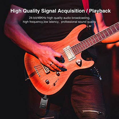 LEKATO Wireless Guitar System 2.4GHz Rechargeable Audio Wireless Transmitter Receiver 6 Channels for Guitar Bass Electric Instruments, Stereo and Mono 1/4” & 1/8” 2 in 1 Plugs,Black(WS-60) - color: black