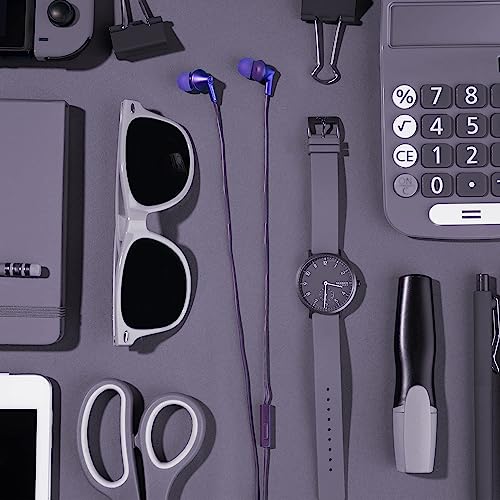 Panasonic ErgoFit Wired Earbuds with Microphone, 3.5mm Jack Headphones with Mic and Call Controller, Ergonomic Custom-Fit Earpieces (S/M/L), for Phones and Laptops - RP-TCM125-VA (Metallic Purple) - color: Metallic Purple, style: With Mic