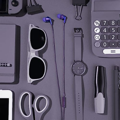 Panasonic ErgoFit Wired Earbuds with Microphone, 3.5mm Jack Headphones with Mic and Call Controller, Ergonomic Custom-Fit Earpieces (S/M/L), for Phones and Laptops - RP-TCM125-VA (Metallic Purple) - color: Metallic Purple, style: With Mic