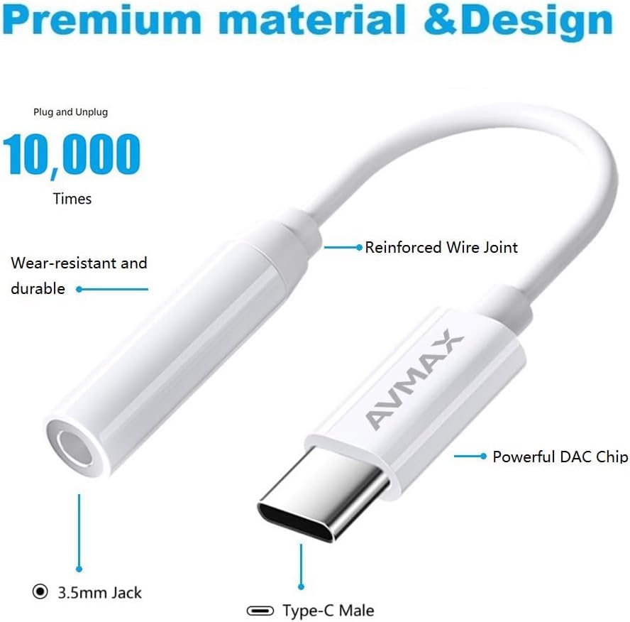 AVMAX USB C to 3.5mm Audio Headphone Adapter HiFi 2 Pack,Type c to Aux Female Cable for 16 15 Plus, S24 S23 S22 S21 S20 and More Type c Devices(Classic white2) - style: Classic White2