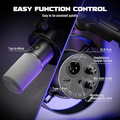 FIFINE Dynamic Microphone and Low Profile Arm Stand Set, XLR/USB Podcast Recording PC Mic for Vocal Streaming Bundle with Metal Boom Arm, Mute Button, Headphones Jack for Gaming Studio (K688+BM88)