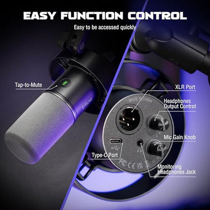 FIFINE Dynamic Microphone and Low Profile Arm Stand Set, XLR/USB Podcast Recording PC Mic for Vocal Streaming Bundle with Metal Boom Arm, Mute Button, Headphones Jack for Gaming Studio (K688+BM88)