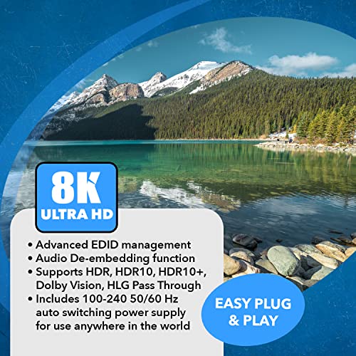 OREI 8K HDMI 2.1 2-Port Switch with Audio Extractor 48 Gbps, 8K@60Hz, EDID | hdmi switch with audio extractor, hdmi 2 in 1 out, Audio Out, HDCP 2.3, Gaming & Streaming, IR Remote, Plug & Play