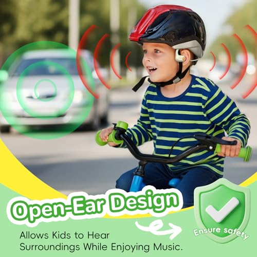 ANCwear Kids Open Ear Headphones, 85dB Volume Limit, Ages 5+ | 17g air conduction design with IPX6 water resistance, mic, magnetic charging and 10H battery for school, sports and travel - color: Beige