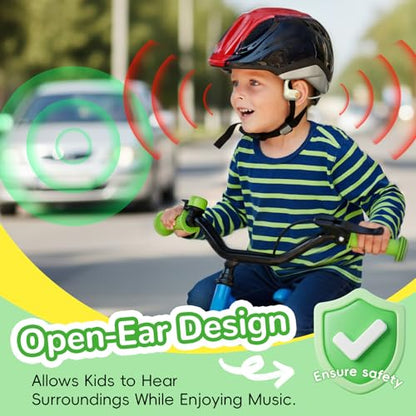 ANCwear Kids Open Ear Headphones, 85dB Volume Limit, Ages 5+ | 17g air conduction design with IPX6 water resistance, mic, magnetic charging and 10H battery for school, sports and travel - color: Beige